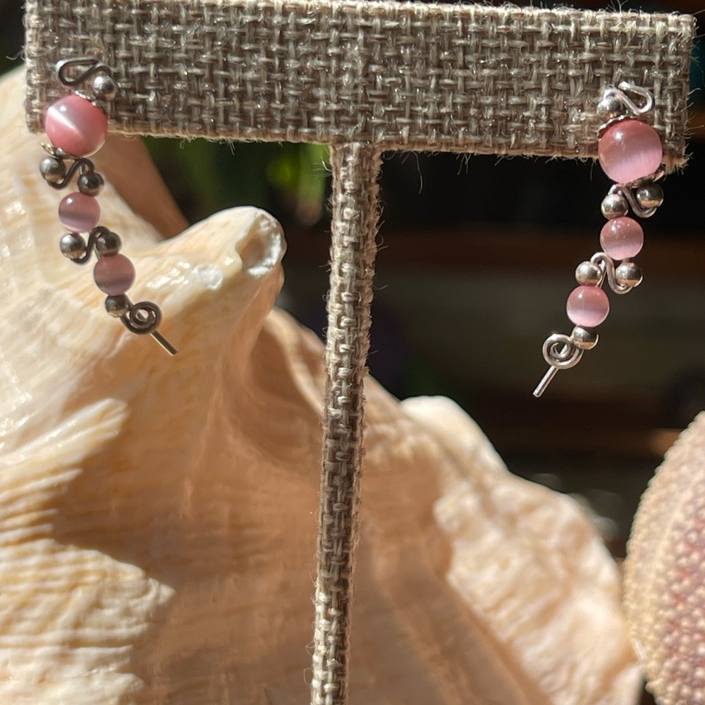 Rhodochrosite & Silver ear climber earrings
